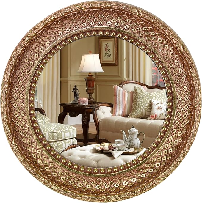 Classic Ornamental Gold Round Wall Mirror