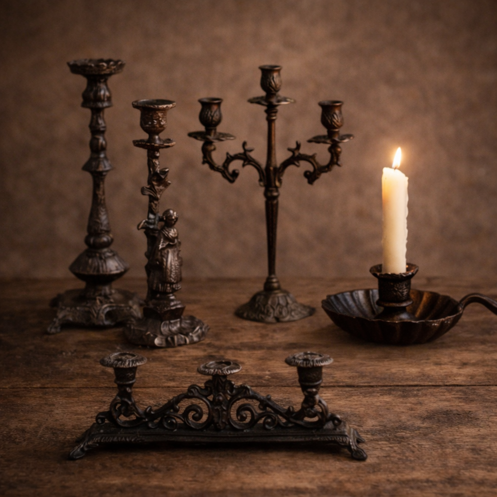 Black French Thick Cast Candleholders