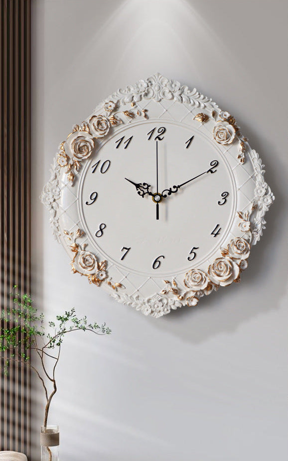 Ivory Rosegold Floral Wall Clock