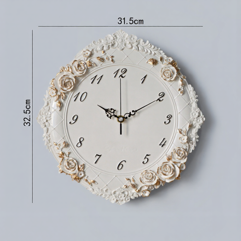 Ivory Rosegold Floral Wall Clock